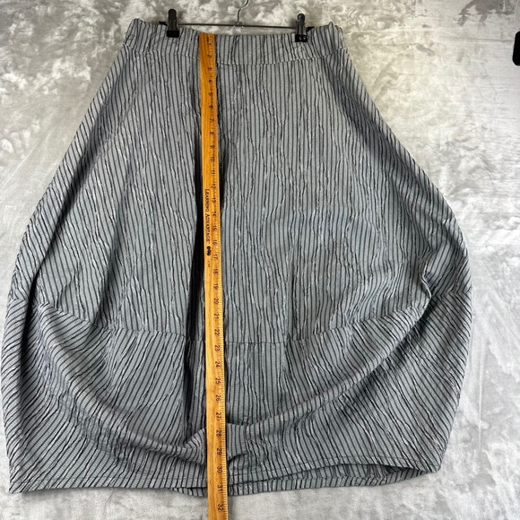 Cut Loose Skirt Womens L Grey Black Micro Stripe Crinkle Lagenlook Midi (1421) - Picture 9 of 10